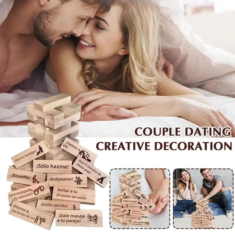 Adult Sex Block Games with 48Pcs Wooden Blocks for Couples,Ideas Fun Stacking Blocks Anniversary Date Night Dice for Him Her